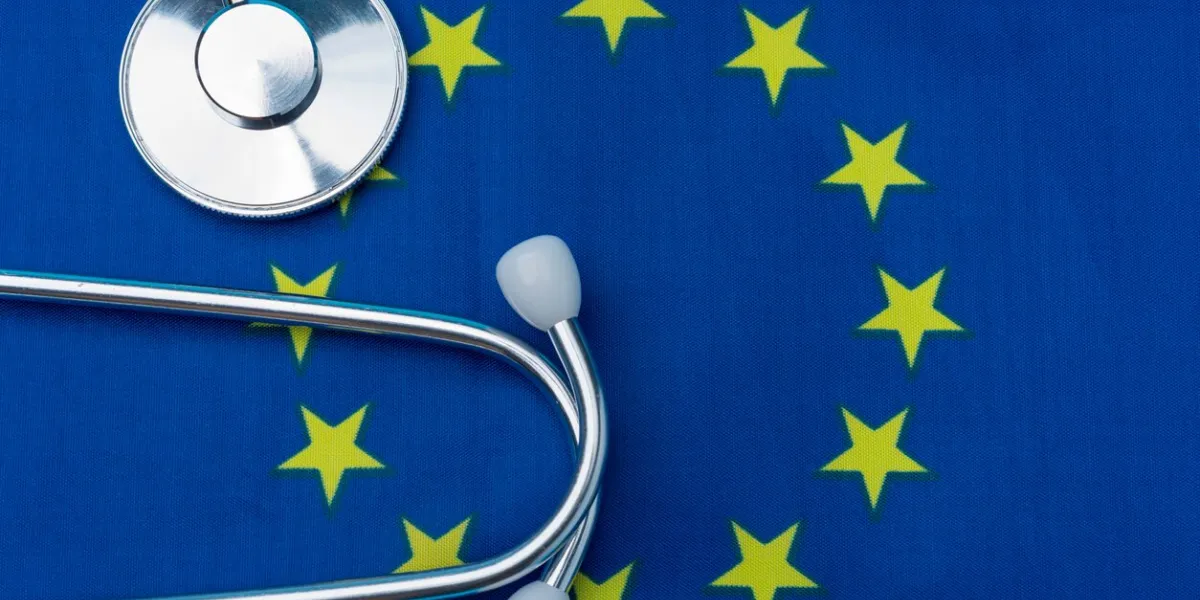 stethoscope with the flag of the european union the concept of health in europe stethoscope over the european flag