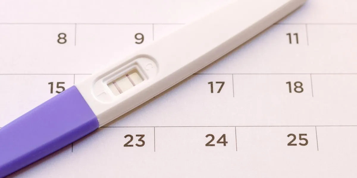 pregnancy test on calendar background pregnancy care concept
