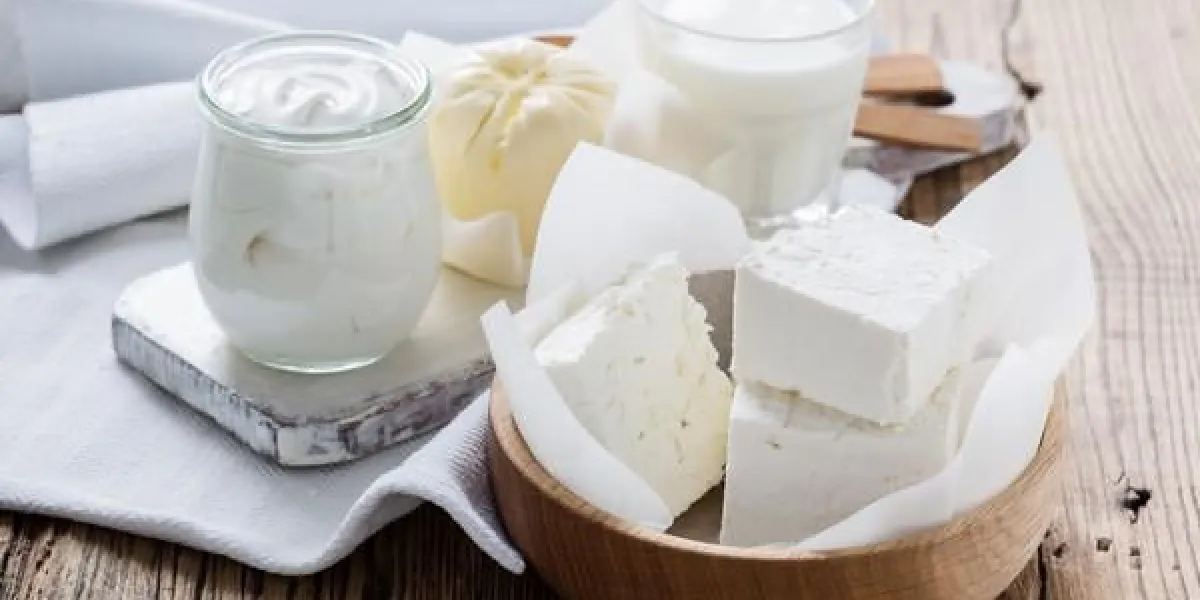 produits laitiers biologiques sur le fromage de table rustique en bois, lait, beurre, crème sure