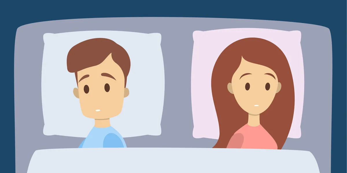 couple with problems in relationship sad woman and man lying in the bed and not looking at each other no sex tonight flat vector illustration