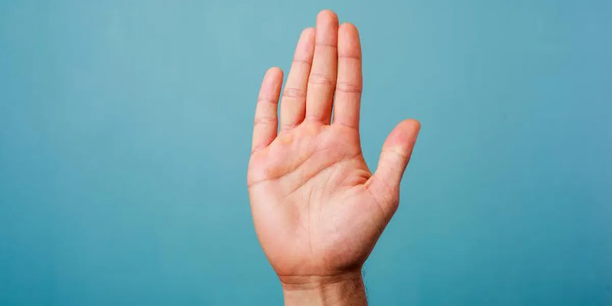 main levée sur un fond bleu