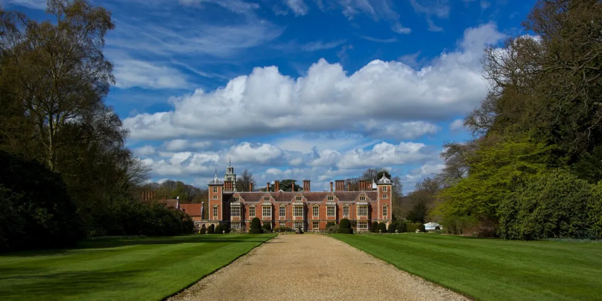 this image emphasises the dramatic nature and vital history of this imposing jacobean manor house blickling hall in norfolk, uk, was the residence and possible birthplace of anne boleyn