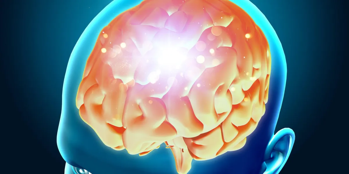 rendu 3d d'une figure médicale montrant le cerveau masculin en surbrillance