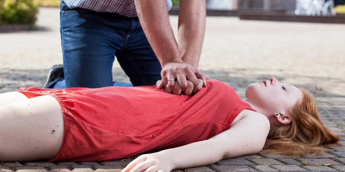 view of first aid on the sidewalk