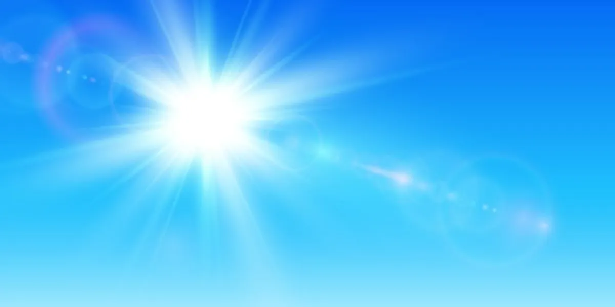 sunny background, blue sky with sun and lens flare, vector illustration