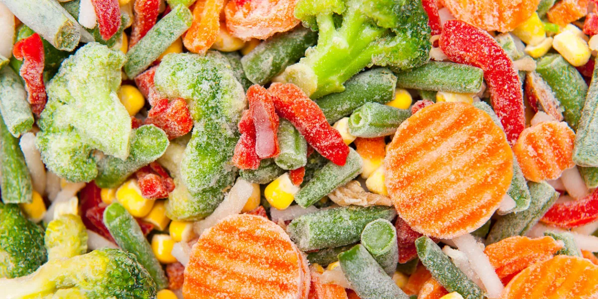 close up of frozen vegetables