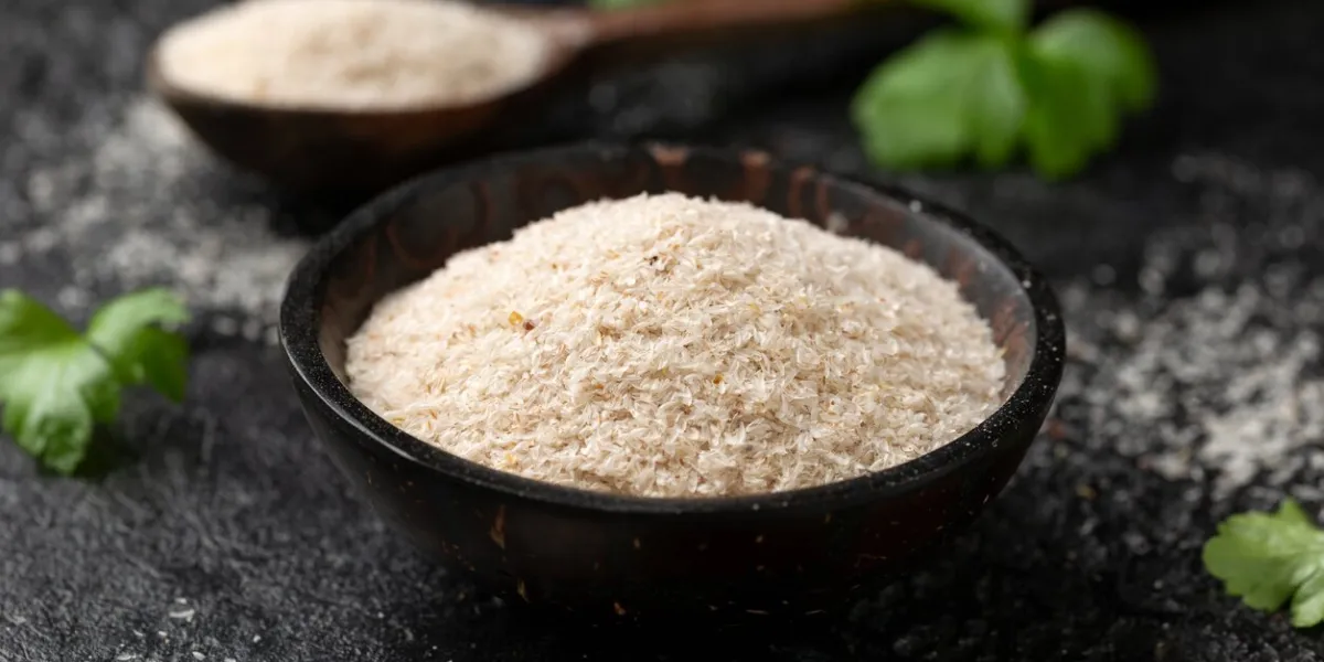 natural organic psyllium seeds husk fibre in bowl