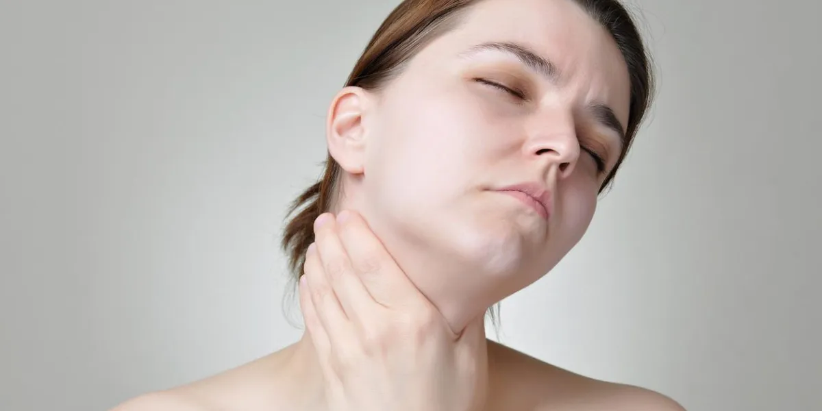 jeune femme tenant sa gorge douloureuse