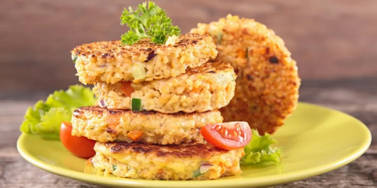 vegetarian burger on wood background