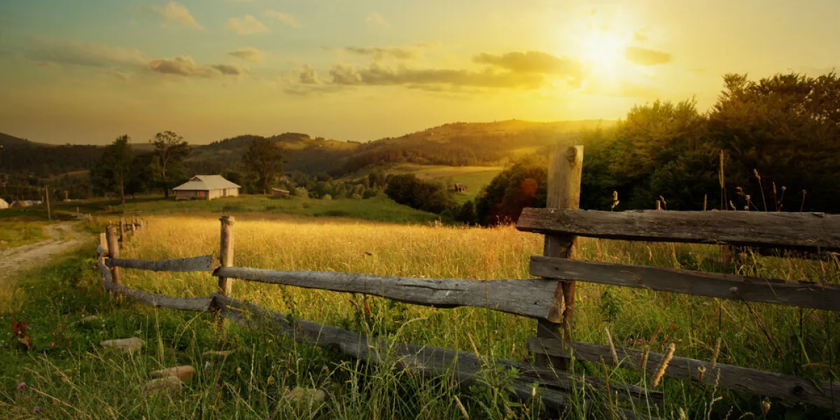 art countryside landscape, rural farm and farmland field