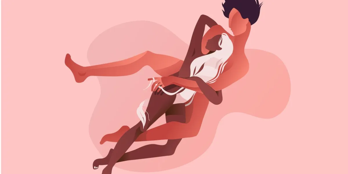 beautiful romantic couple together cuddling after sex intimate or sexual relationship of young man and woman pale pastel colours vector illustration in flat style