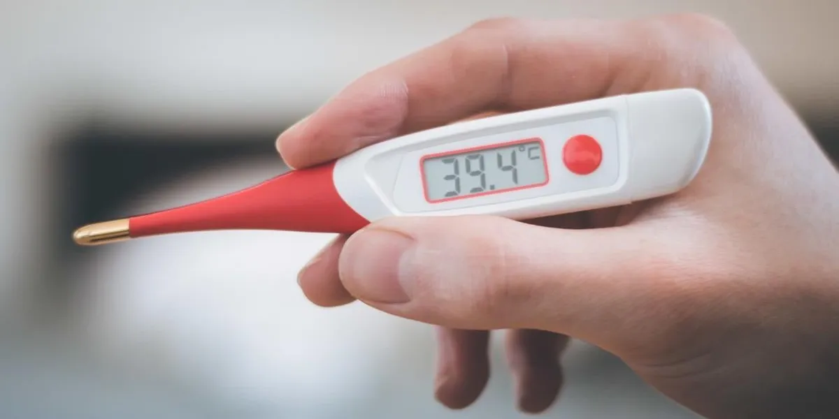 fieberthermometer in hand, nahaufnahme, breitbild