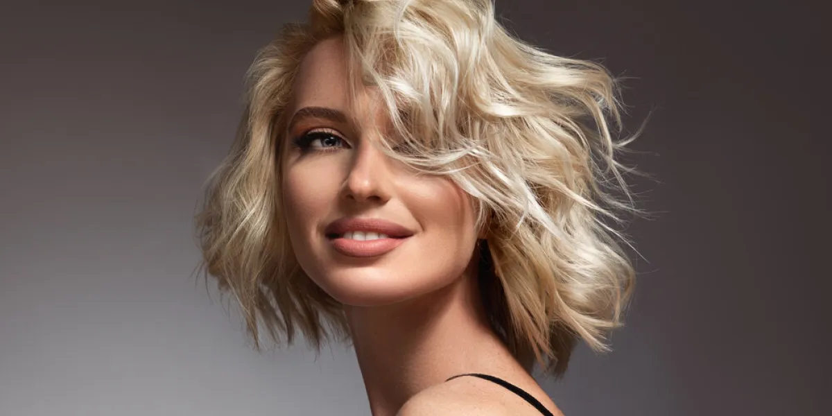 beautiful model girl with short hair beauty woman with blonde