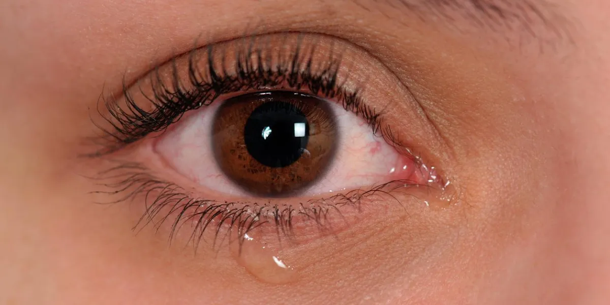gros plan de l'oeil avec larme