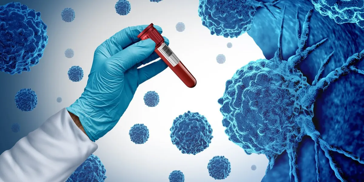 multi cancer blood test and screening for early detection of cancers and malignant cells as carcinogens and genetics with a cancerous cell as an immunotherapy symbol and medical therapy diagnosis as a 3d illustration