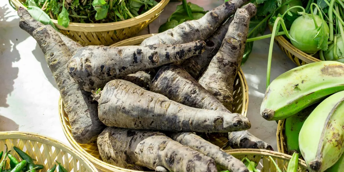 black reddish and bananas with other vegetables