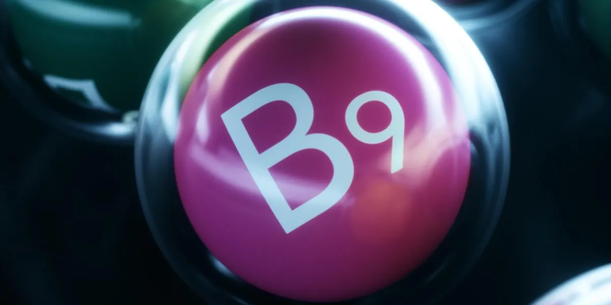 vitamin b9, on black background symbol of health and longevity, 3d rendering