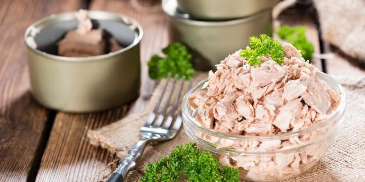 portion de thon avec du persil frais sur fond en bois