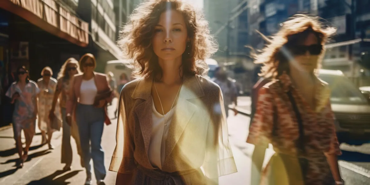 young woman on city street in candid autentic pose, generative a
