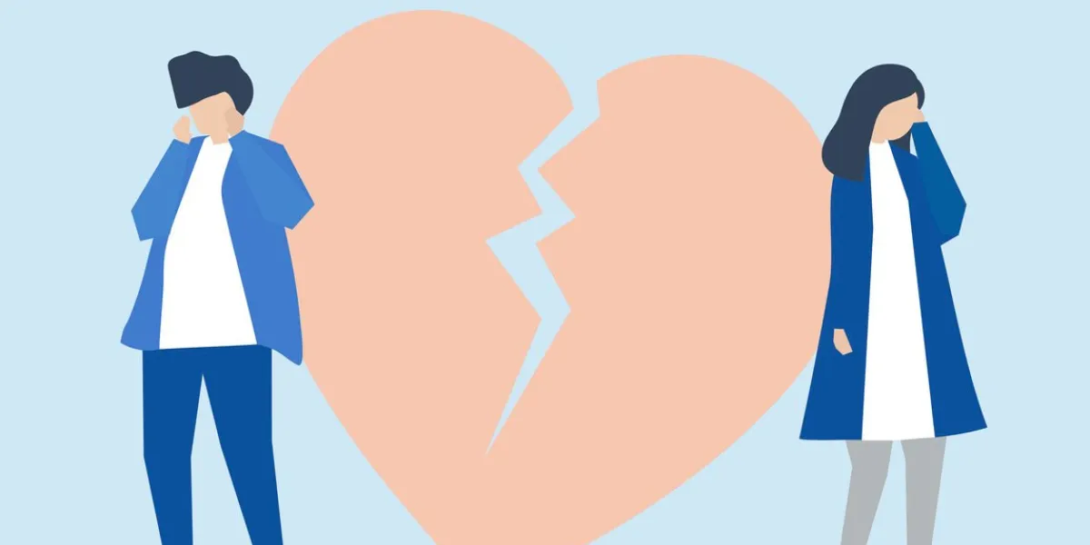 character illustration of couple with a broke up icon