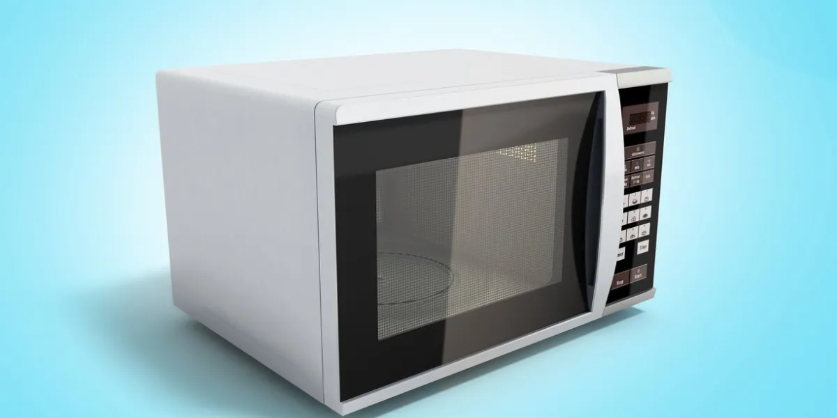 microwave stove on blue background 3d illustration