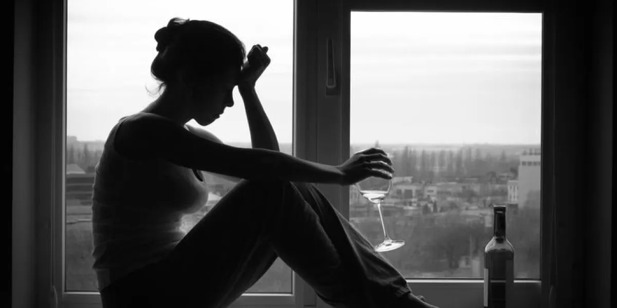 triste jeune femme assise sur la fenêtre, boit le problème de l'alcoolisme du vin photographie en noir et blanc