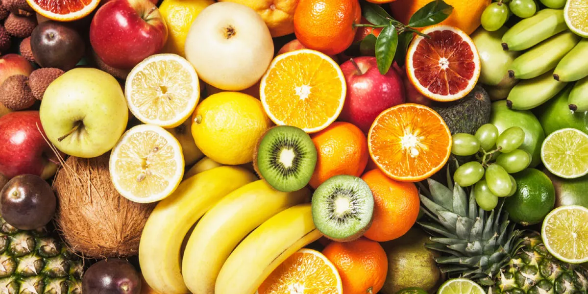 fresh fruit background healthy eating and dieting concept winter assortment top view