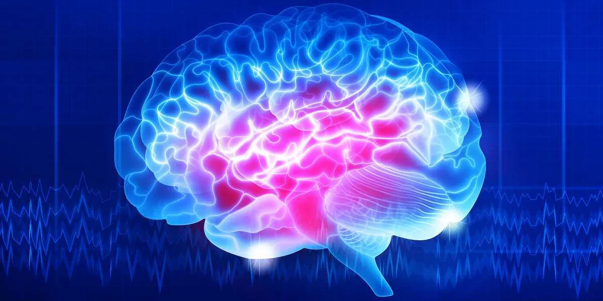 human brain on a dark blue background digital illustration