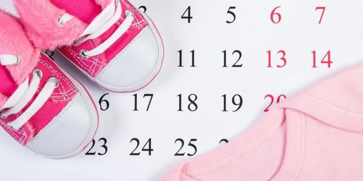 vêtements pour nouveau-né sur le calendrier avec l'inscription polonais, chaussures de bébé, bodysuits, concept d'étendre la famille et attendre bébé