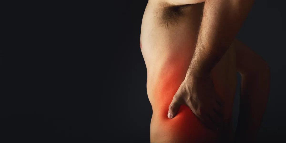 douleur de dos dans le bas du dos homme torse nu touchant son dos pour la douleur