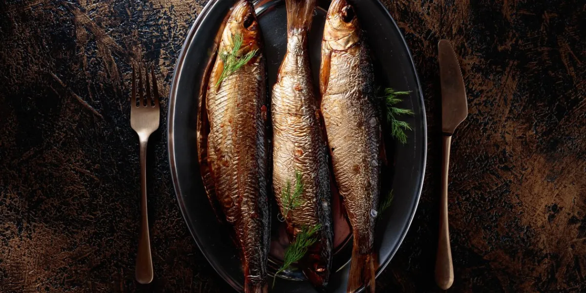 smoked baltic herring with dill copy space for your text