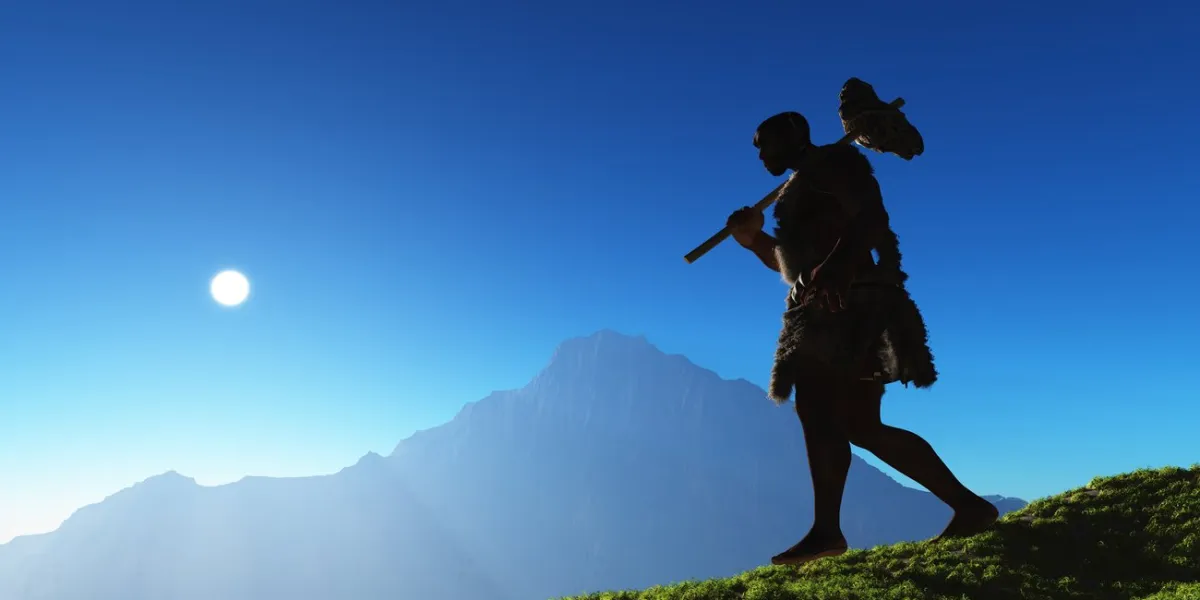 ancient people against the evening landscape