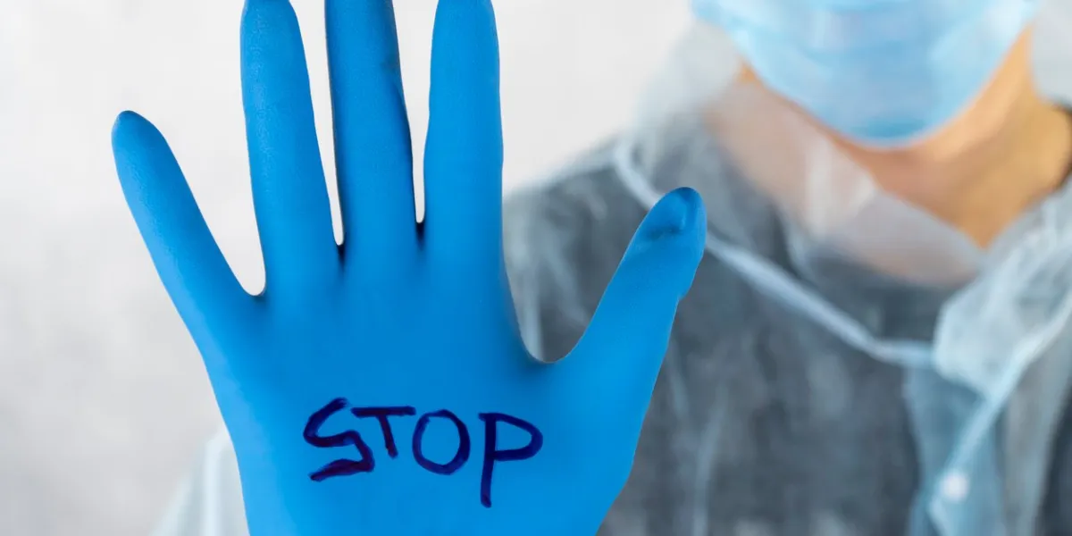 stop the coronavirus, china virus on the medical glove the inscription stop concept of coronavirus quarantine concept of a global coronavirus epidemic from china treatment of coronavirus infection