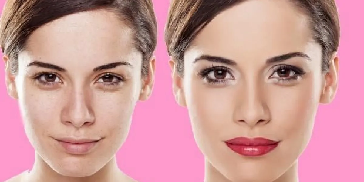 portrait de comparaison d'une femme sans maquillage