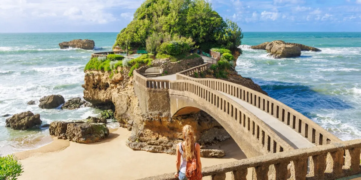 famous bridge to the island- biarritz, basque country in france