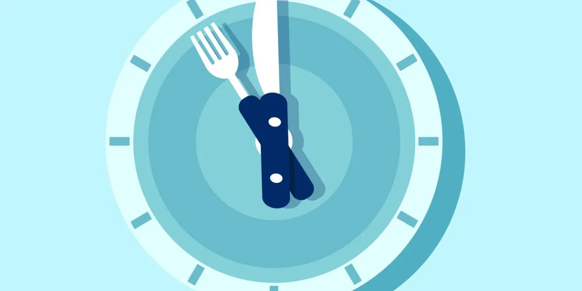 vector of the clock face in the form of plate with knife and fork arms time for food, lunch, menu design concept