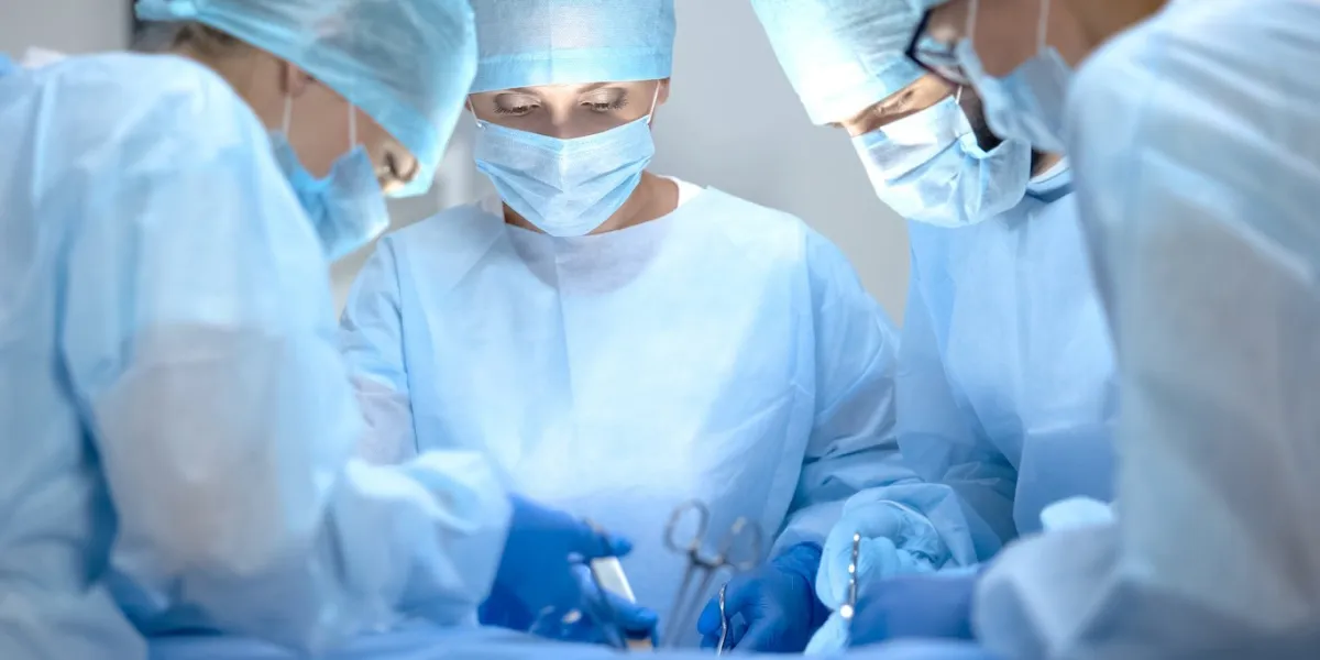 surgical operating team performing thoracic surgery in modern hospital, health