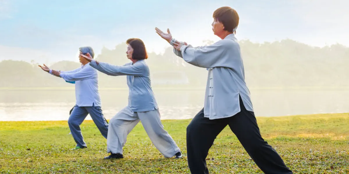 bangkok, thailand - february 13 2016  unidentified group of people practice tai chi chuan in a park