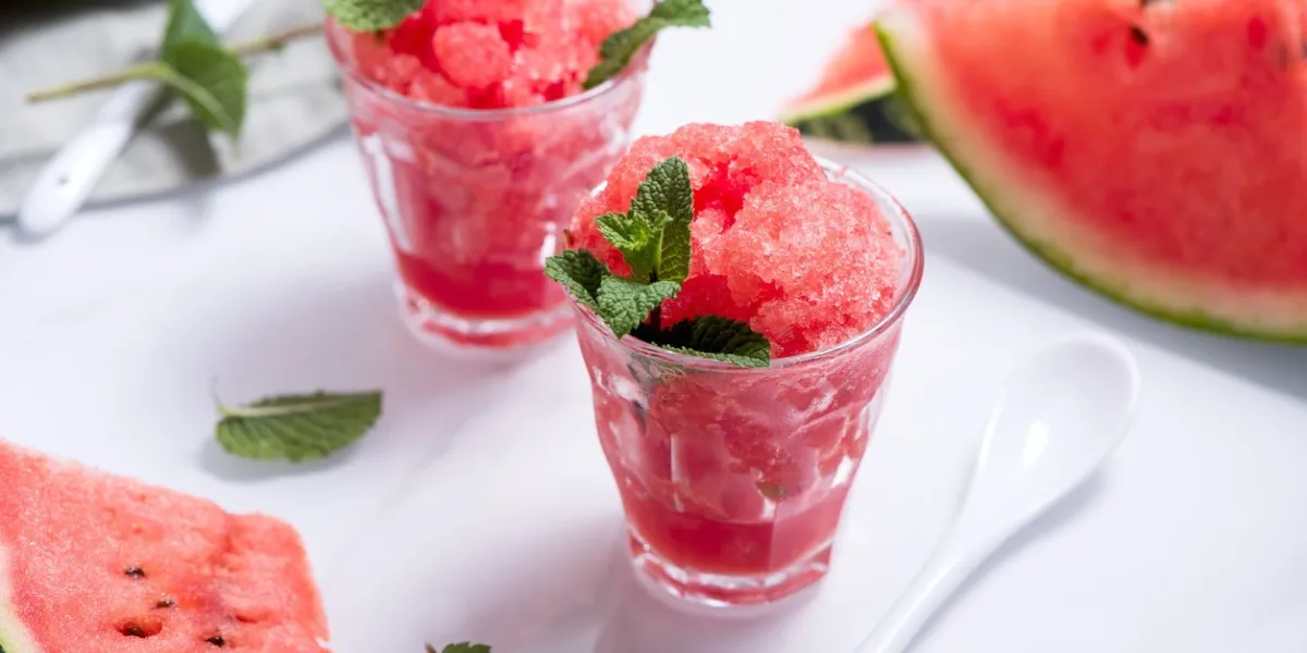 watermelon sorbet or granita, refreshing summer dessert