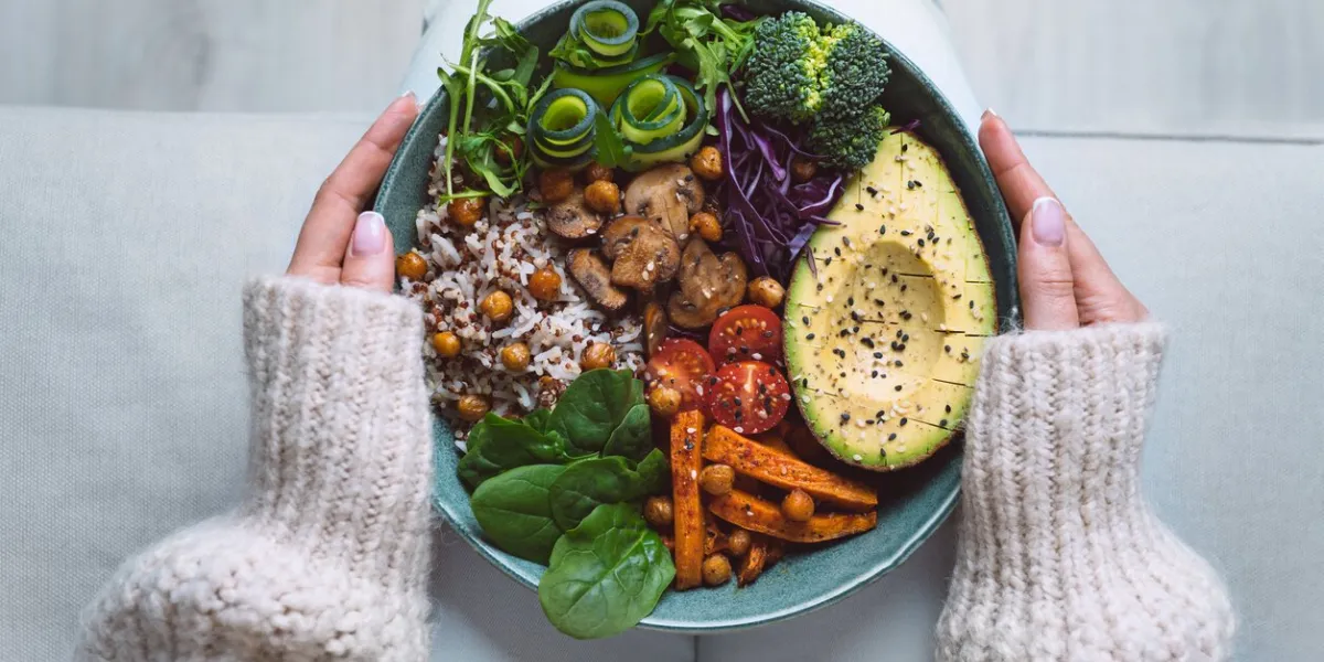healthy eating plate with vegan or vegetarian food healthy plant based diet healthy dinner buddha bowl with fresh vegetables high quality photo
