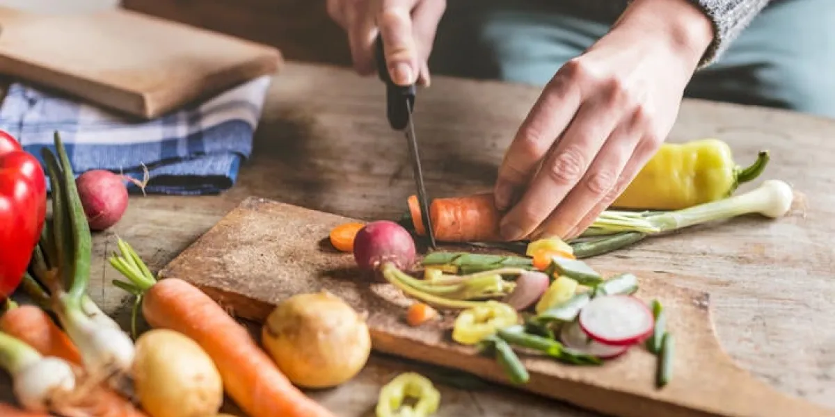femme, hacher, ingrédients alimentaires