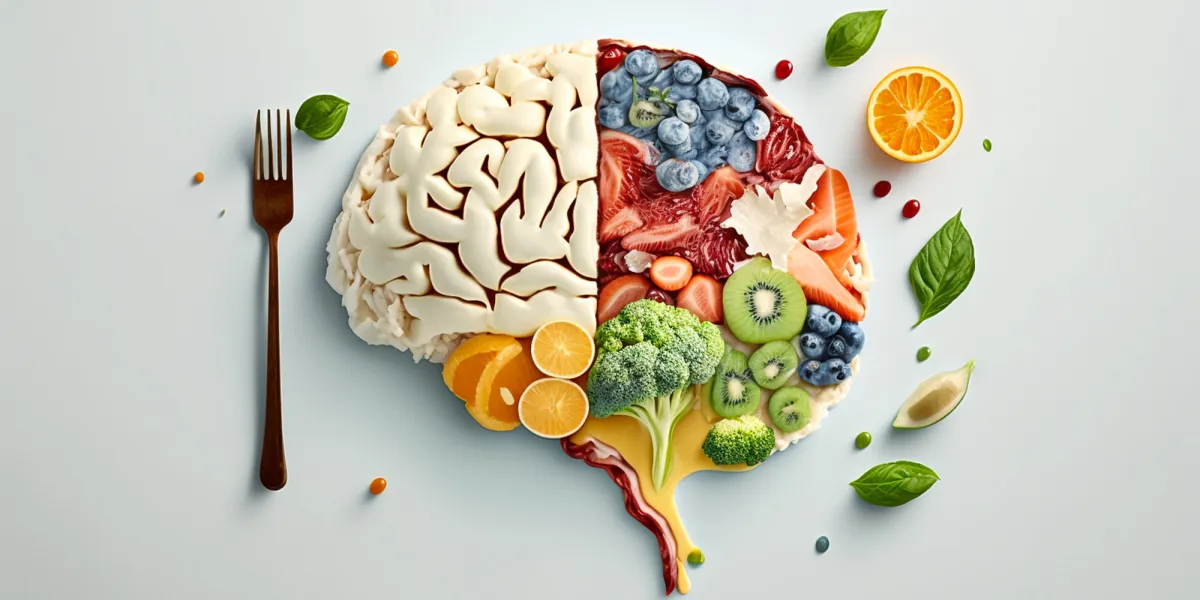 brain with fruits, concept of healthy living and eating healthy