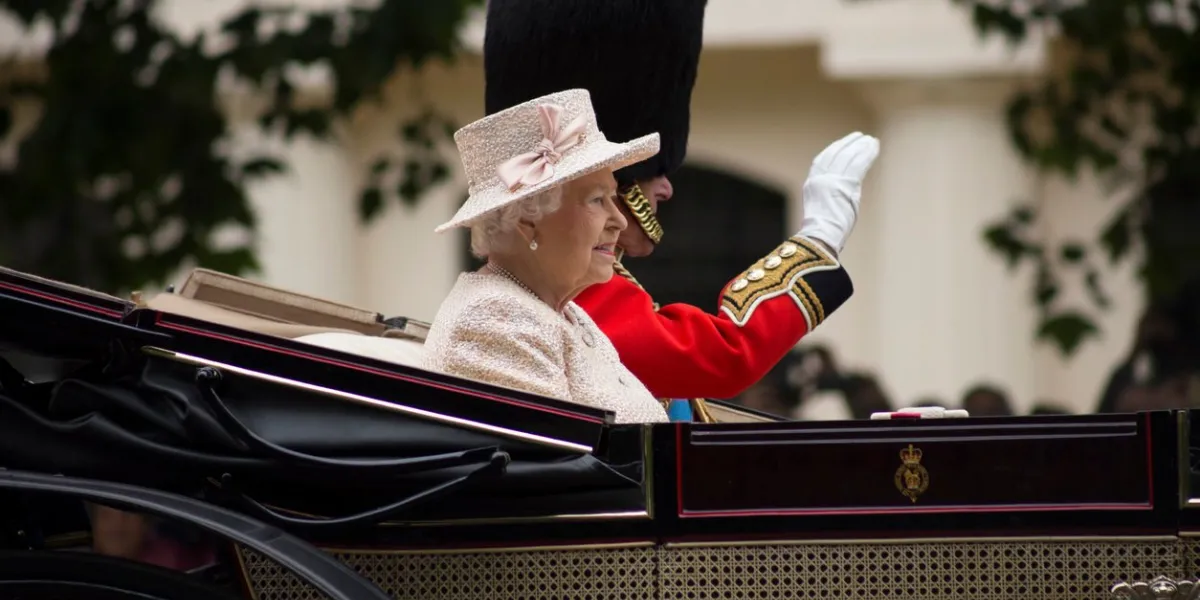 london, england - june 13, 2015  queen elizabeth ii in an open carriage with prince philip for trooping the colour 2015 to mark the queens official birthday, london, uk