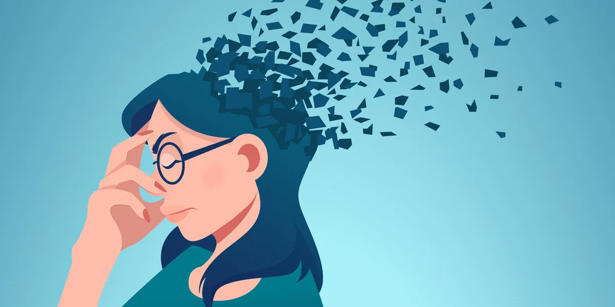 memory loss due to dementia or brain damage vector of a woman losing parts of head as symbol of decreased mind function