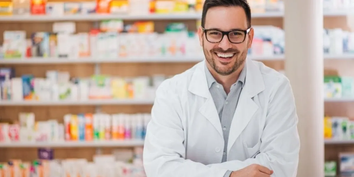 smiling portrait of a handsome pharmacist