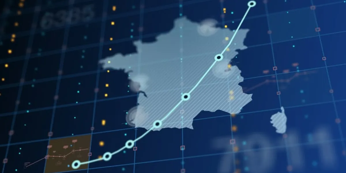 country outline with random numbers and chart increasing