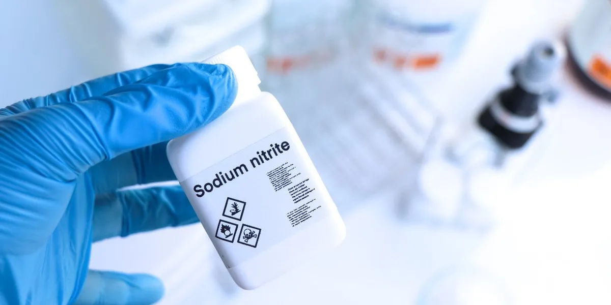sodium nitrite in bottle , chemical in the laboratory and industry, chemicals used in the analysis