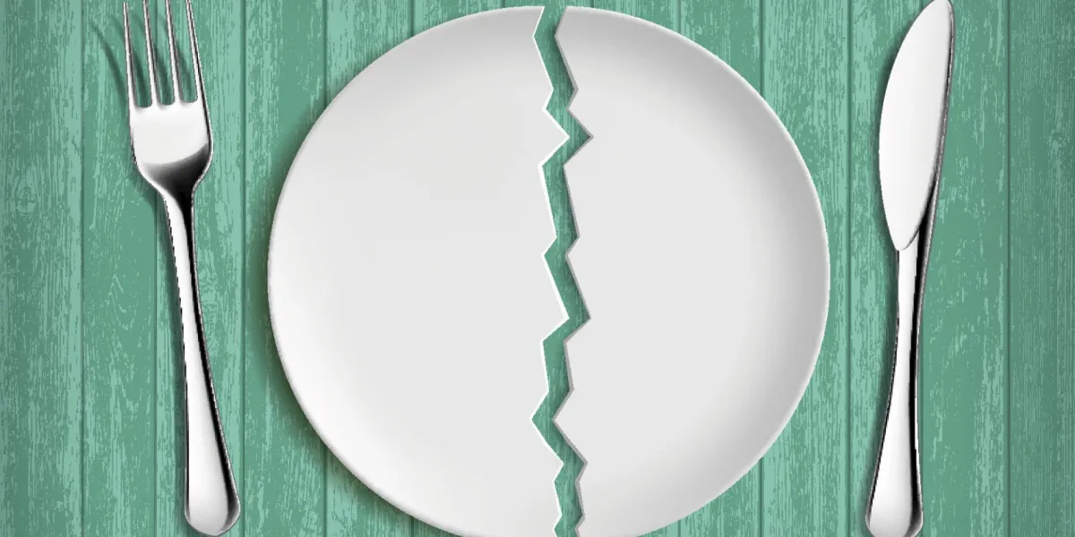 broken white plate on a green wooden table healthy eating and diet vector illustration
