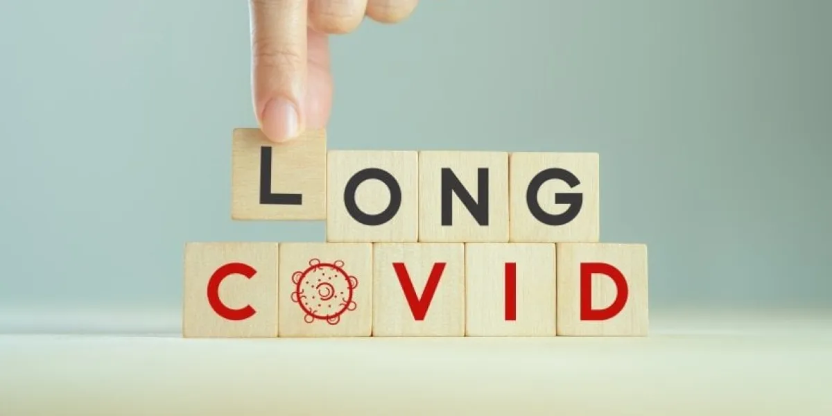 long covid, post covid concept long-term effects of coronavirus chronic fatigue or weakness, feeling tired easily medical, treatment for long covid symstoms, tips for recoverywooden cube blocks