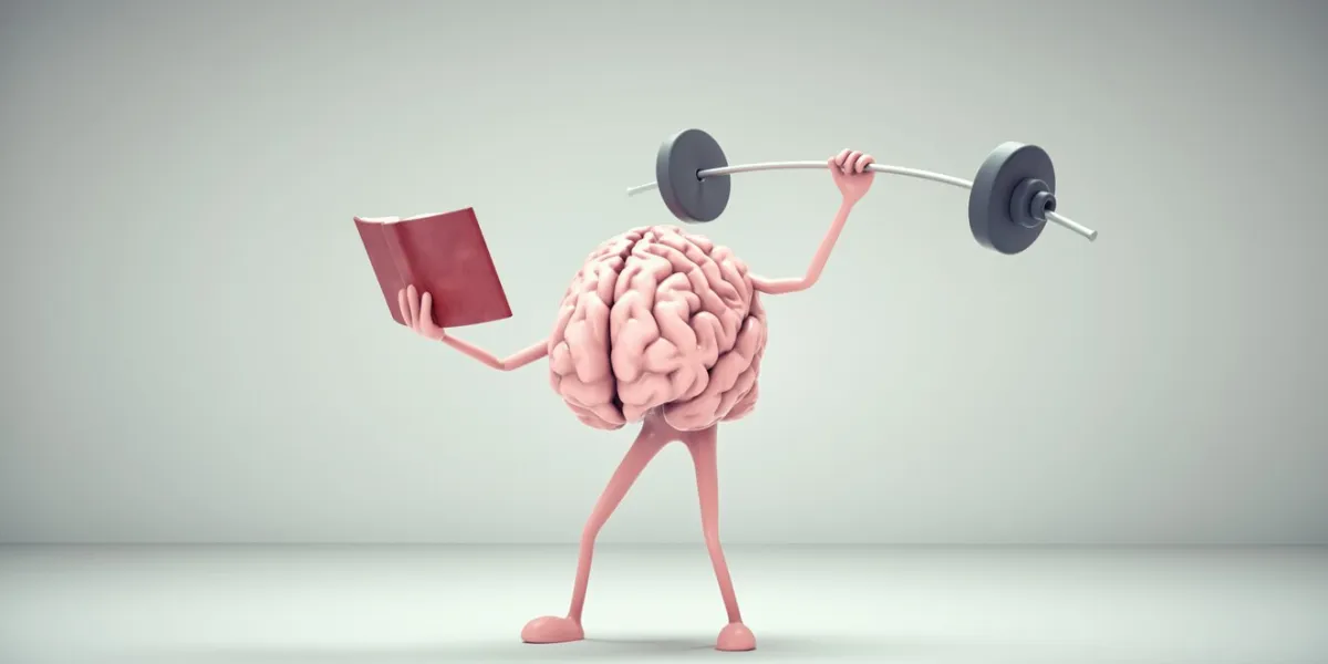 human brain lifting weight and reading a book private lessons and knowledge concept this is a 3d render illustration